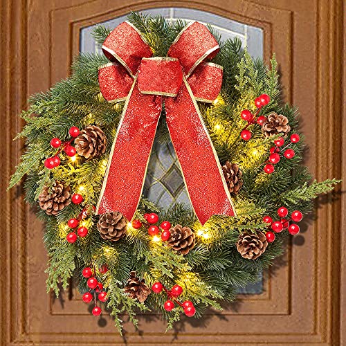Christmas Wreath 16 Inches, with Metal Hanger, Pre-Lit Artificial