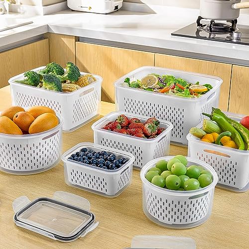 Freshmage Fruit Storage Containers for Fridge with Removable Colander 4 PCS