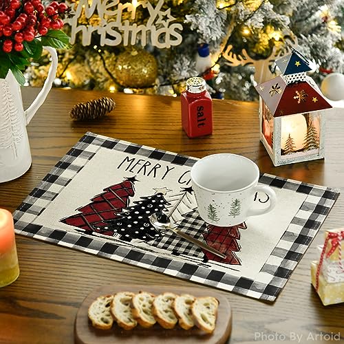 Artoid Mode Watercolor Buffalo Plaid Christmas Placemats – 12x18in, Set of 4 (Black/White) Outdoor & Indoor