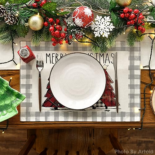 Artoid Mode 12x18 Grey Buffalo Plaid Christmas Placemats, Set of 4