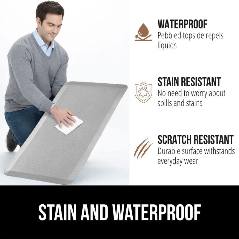 GORILLA GRIP Comfortable Cushioned Kitchen Mats for Floor, Waterproof and Stain Resistant Soft Top, 3/4 Inch Thick Ergonomic Standing Desk Anti Fatigue Mat, Foam Supports Feet, 20x32, Light Gray
