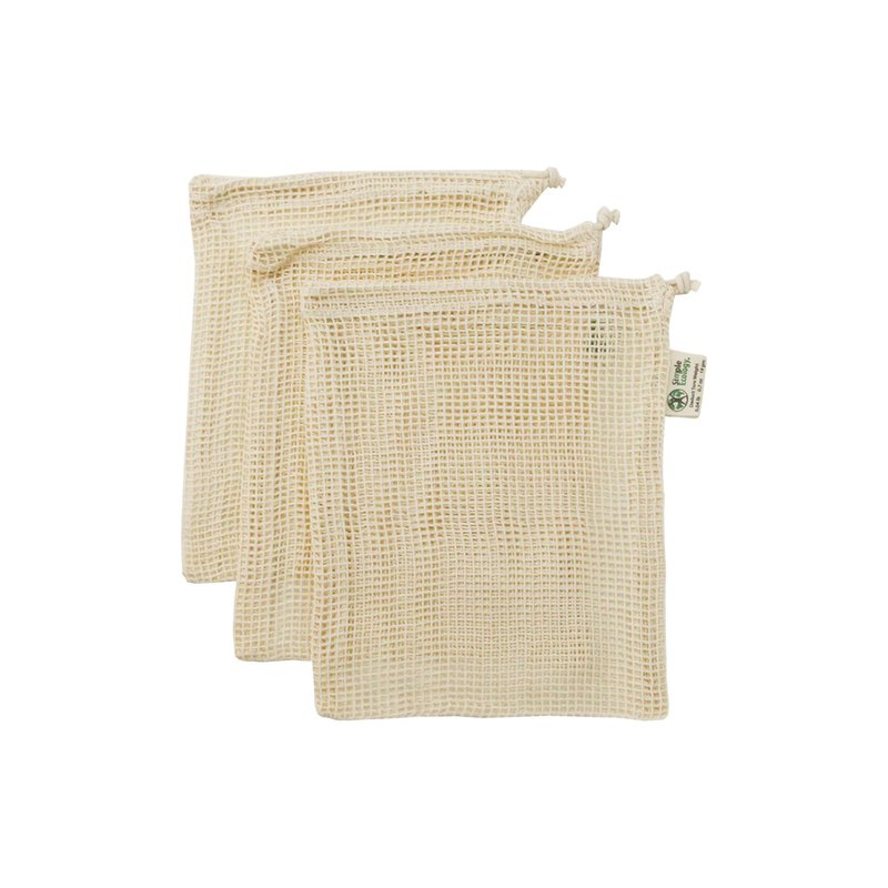 Simple Ecology Reusable Produce Shopping and Storage Bags, Drawstring, Washable Organic Cotton Mesh, Small 3 pack