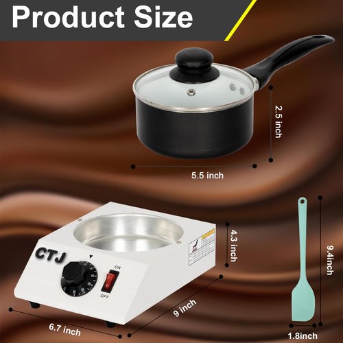 CTJ Electric Chocolate Melting Pot 86°F-185°F TEM Control Commercial Food Warmer with Silicone Spatula for Melting Chocolate, Butter, Nacho Cheese, Candies, Cream and Warm Coffee, Milk