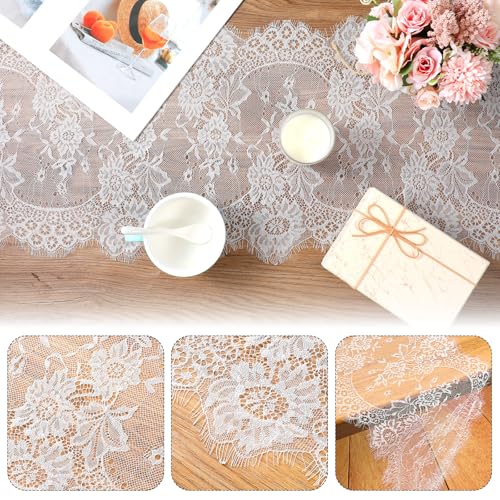 12 Pack White Lace Table Runners 14x120 Inch for Wedding & Party Decor