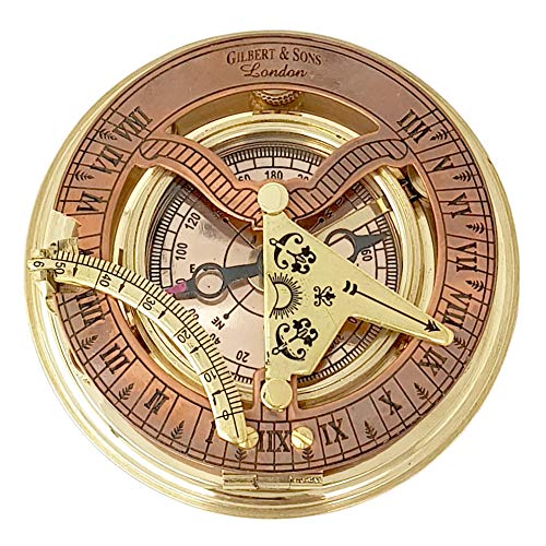 Antique Brass and Copper Sundial Compass with Leather Gift Box