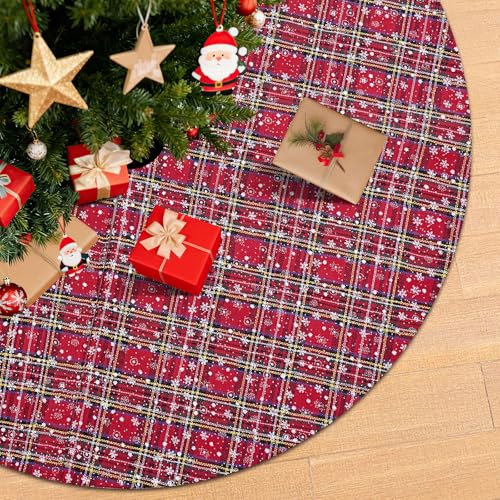 Snowflake Buffalo Plaid Christmas Tree Skirt 55 Inch - Red-Green Variation