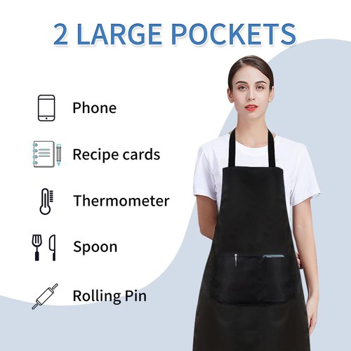 Nymmoata 12 Pack Plain Bib Aprons Bulk, Black Commercial Apron with 2 Pockets, Unisex Apron for Adults Painting Crafting BBQ Baking