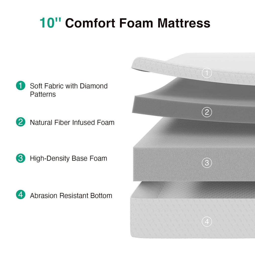 Novilla 10 Inch Full Mattress - Memory Foam with Breathable Comfort Layer & High-Density Support for Cool Sleep