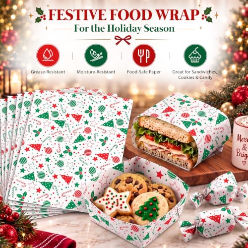 Tenceur Christmas Bauble Wax Paper Sheets 150 Pack for Food Wrapping & Decorations
