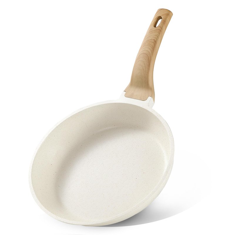 CAROTE Non Stick Frying Pan Skillet, Omelet Pan, Healthy Non Toxic Granite Chef Pan, Induction Compatible Egg Frying Pan with Heat-Resistant Handle, PFOA-Free,Cream White, 8"