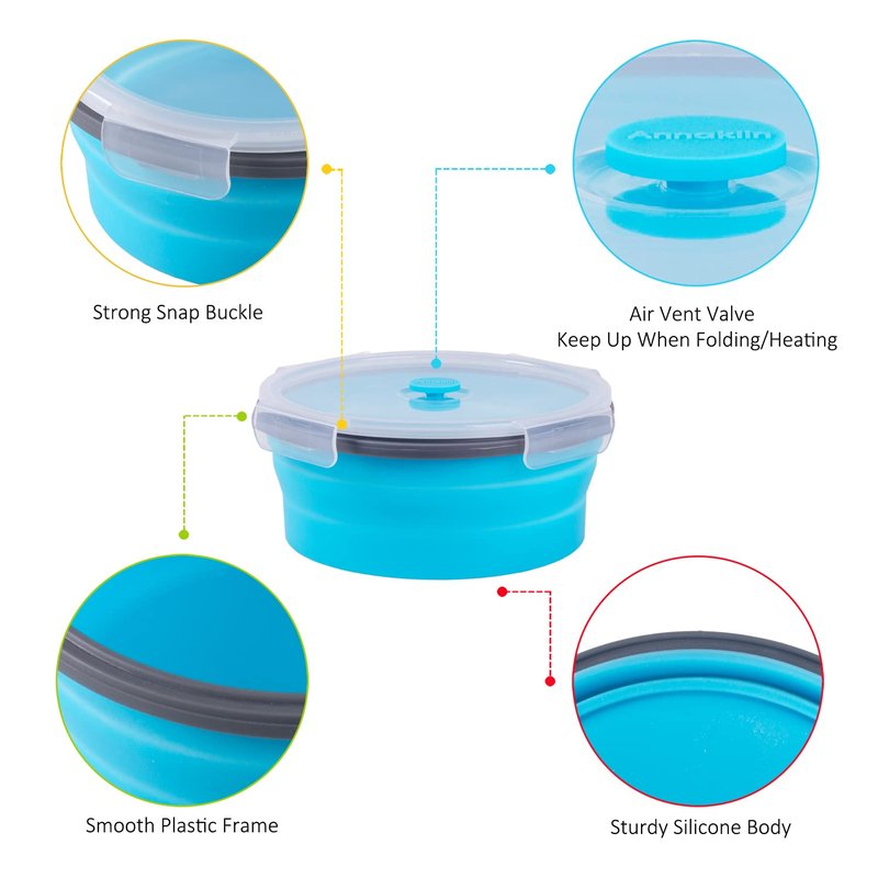 Collapsible Food Storage Containers with Airtight Lid, 40.5 oz, Kitchen Stacking Silicone Collapsible Meal Prep Container Set for Leftover, Microwave Freezer Dishwasher Safe, 4 Colors Round, Set of 4