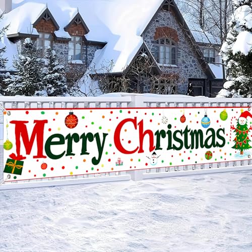 Merry Christmas Banner Ornament Decor 78 x 17 Inch - BlissYard Christmas Decor Banner001