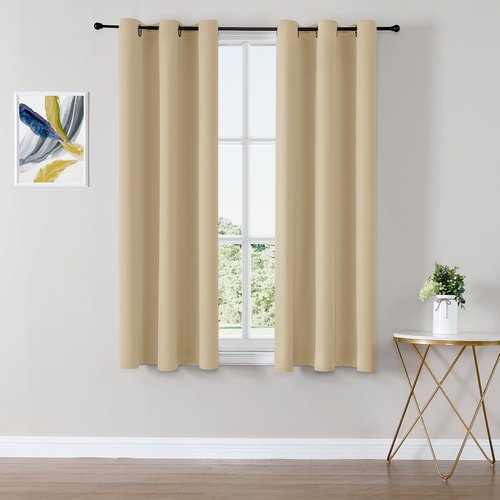 ChrisDowa Small Window Curtains - Grommet Thermal Insulated Room Darkening Panels, Biscotti Beige (2 Panels, 29 x 40 Inch)
