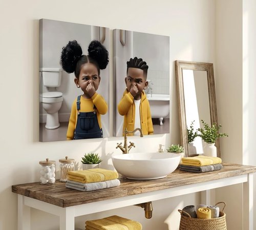 Funny Bathroom Wall Art by African American Artists - Cute Kids Stank Face Decor | 8x10in Prints