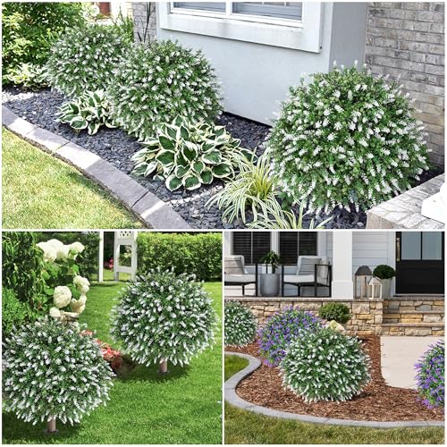 26-Inch Artificial Boxwood Topiary Ball Trees with Lavender, 2 Pack