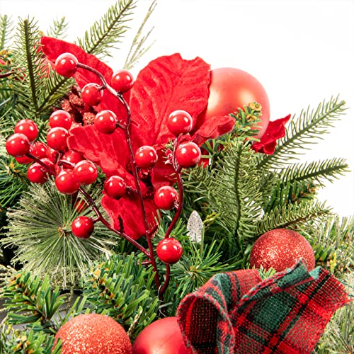 9Ft Red Poinsettia Christmas Garland with Lights - Pre-lit Holiday Decor for Indoor Outdoor, Plug-In, AMERZEST