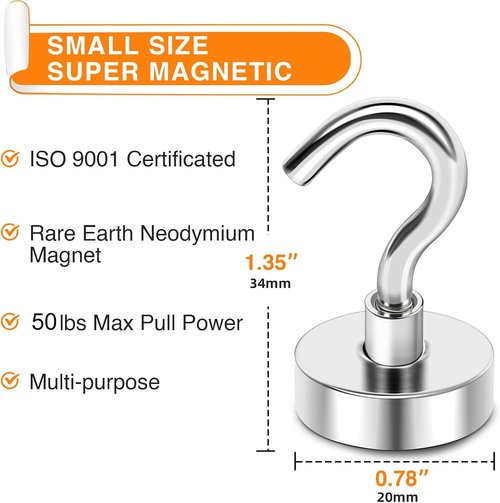 MIKEDE Heavy Duty Magnetic Hooks - 50Lbs+ Neodymium Strength for Cruise Cabins & Storage | Pack of 4