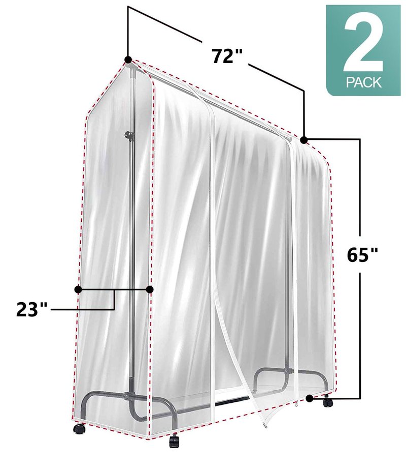 Sorbus Cover for Garment Rack 2 Pack- 6 Ft Transparent Clothes Rack Cover, Garment Coat Hanger Protector Dustproof Waterproof Clothing Storage Cover for Dresses, Suits, Coats (Rack Not Included)