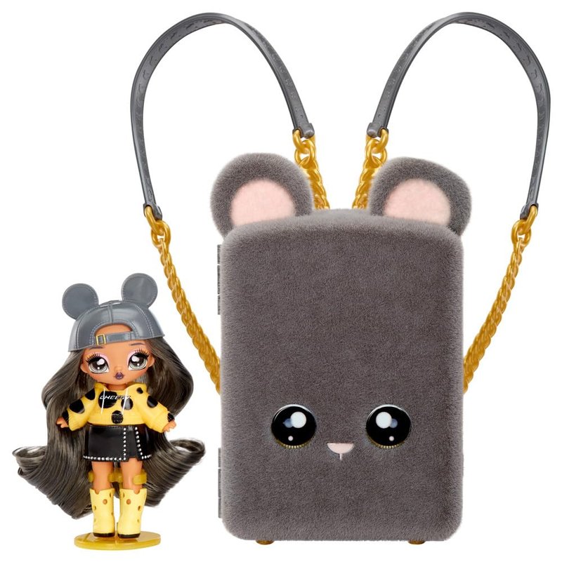Na Na Na Surprise Mini Backpack Series 2 Marisa Mouse Fashion Doll, Fuzzy Gray Mouse Backpack, Gift for Kids, Ages 4 5 6 7 8+ Years