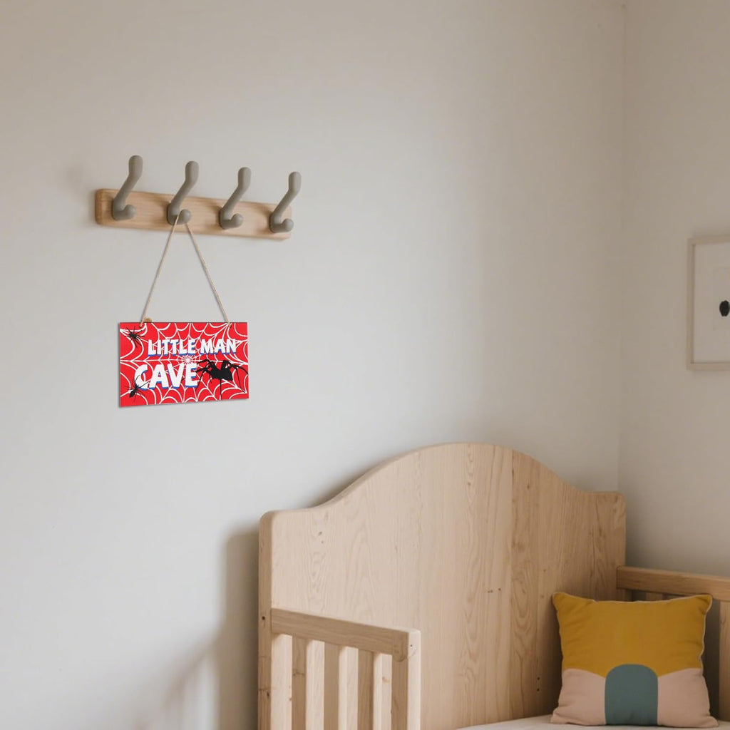 Skiennix Spider Door Sign - 12x6in Red Wooden Spider Web Nursery Decor | Unique Wall Art for Boys