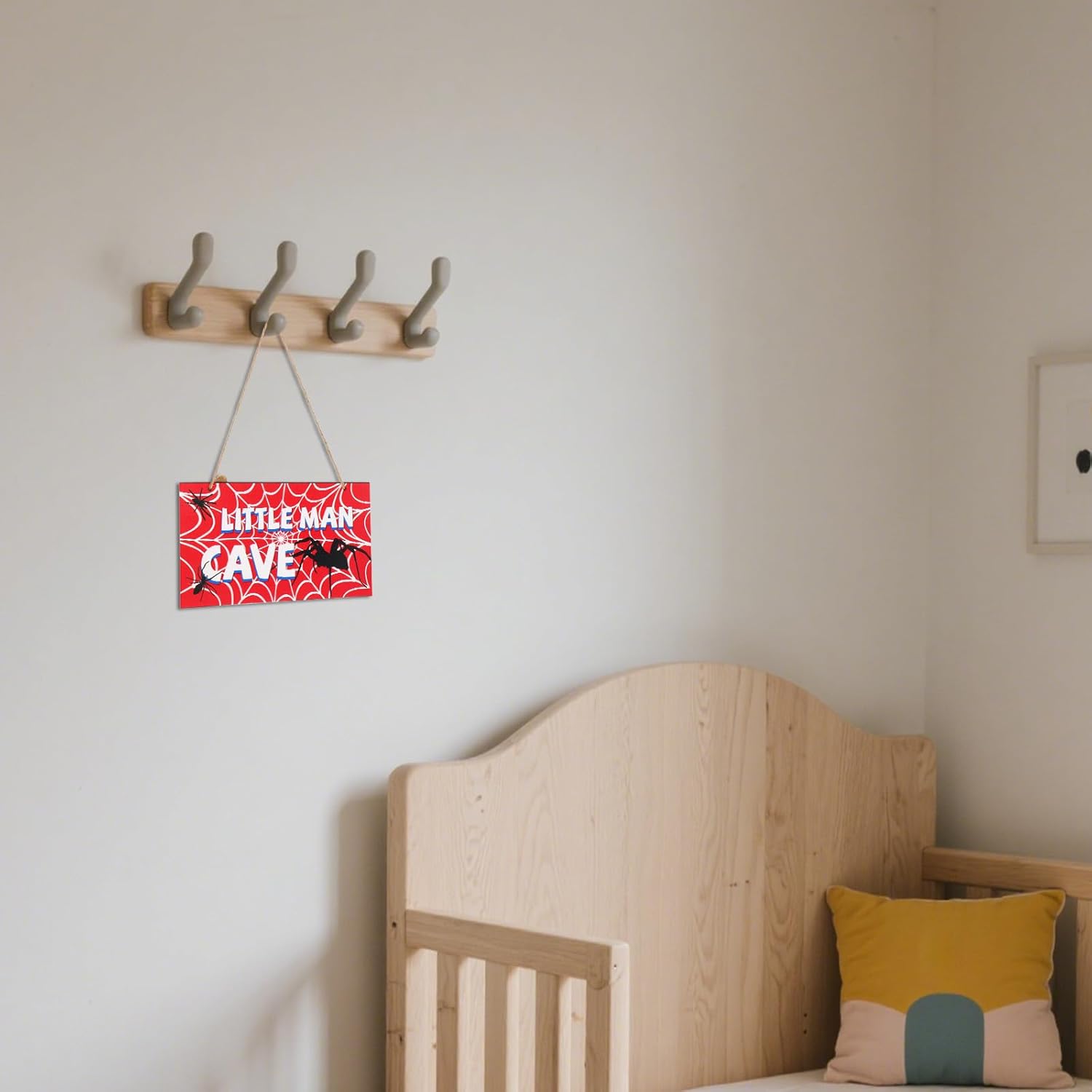 Skiennix Spider Door Sign - 12x6in Red Wooden Spider Web Nursery Decor | Unique Wall Art for Boys
