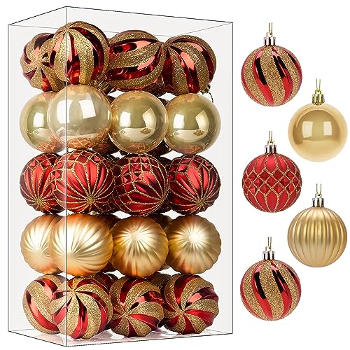 Christmas Tree Ornaments Set - 30 Red & Gold Shatterproof Balls 60mm