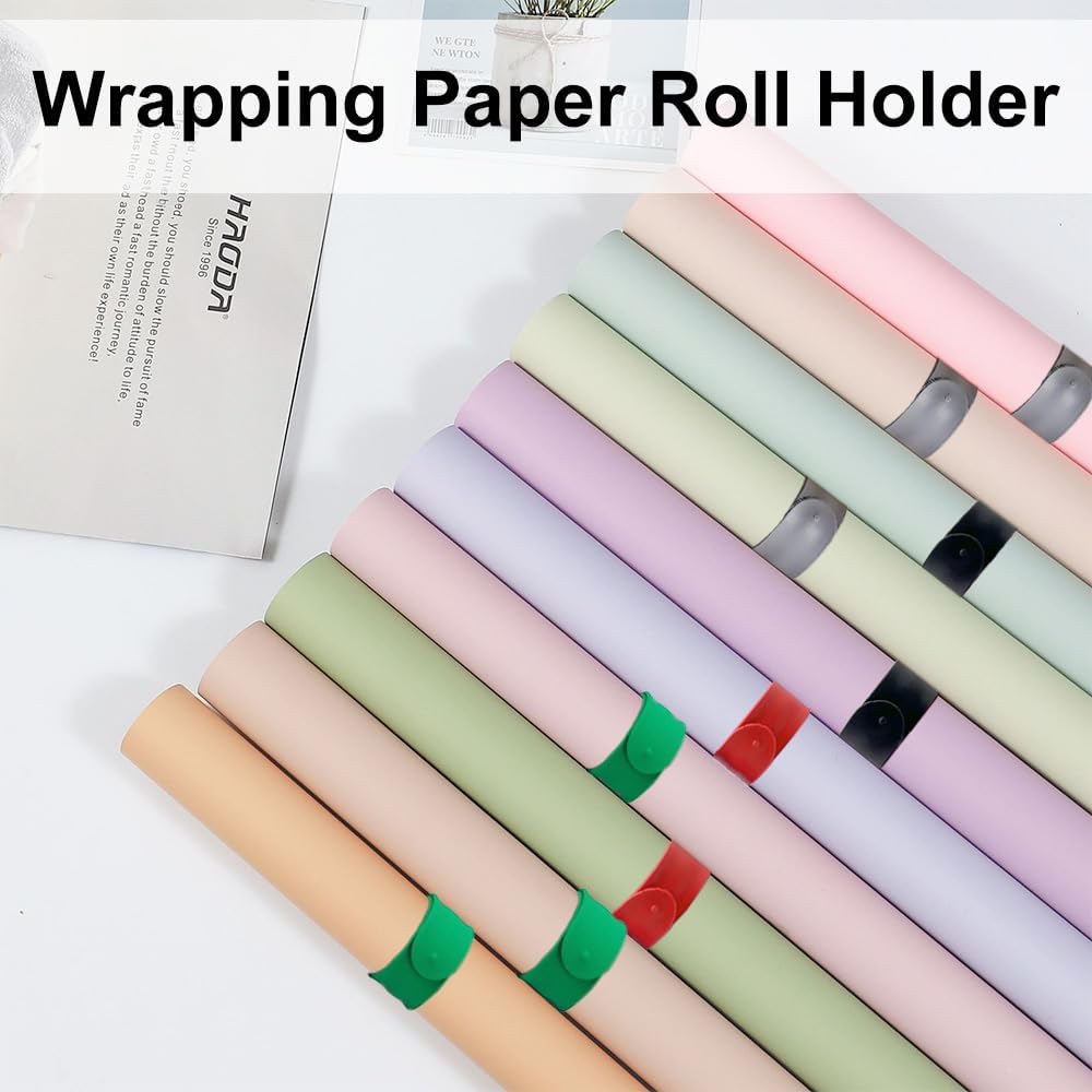 Skiennix Wrapping Paper Roll Holder - 12PCS Silicone Clamps & Metal Strips | 1 x 8.5 Inch for Gift Wrapping