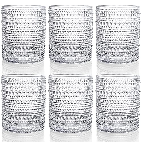 Set of 6 Vintage Hobnail Drinking Glasses, 12 oz Embossed Glass Tumblers