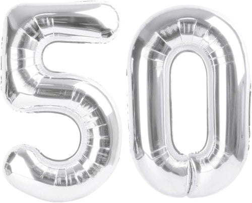 Foil Silver 50 Number Balloon - 40 Inch Big Birthday Party Decoration for Men & Women
