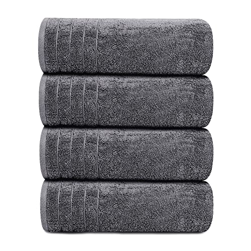Tens Towels 4-Piece Extra Large Cotton Bath Towels, 30x60 Dark Grey