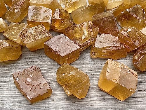 Honey Calcite Rough Natural Stones, 3 Piece Raw Crystal Specimen Set (1-2")