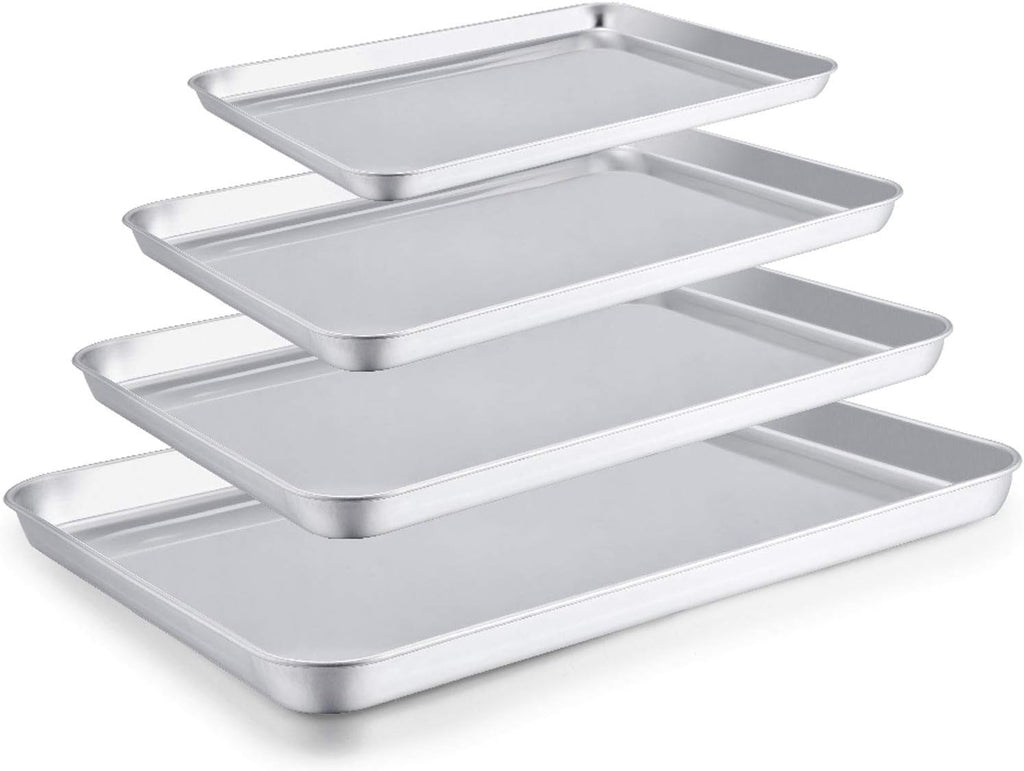 TeamFar Baking Sheet Set - 4-Piece Stainless Steel Cookie Tray Set | Non-Toxic, Rust-Free, Dishwasher Safe