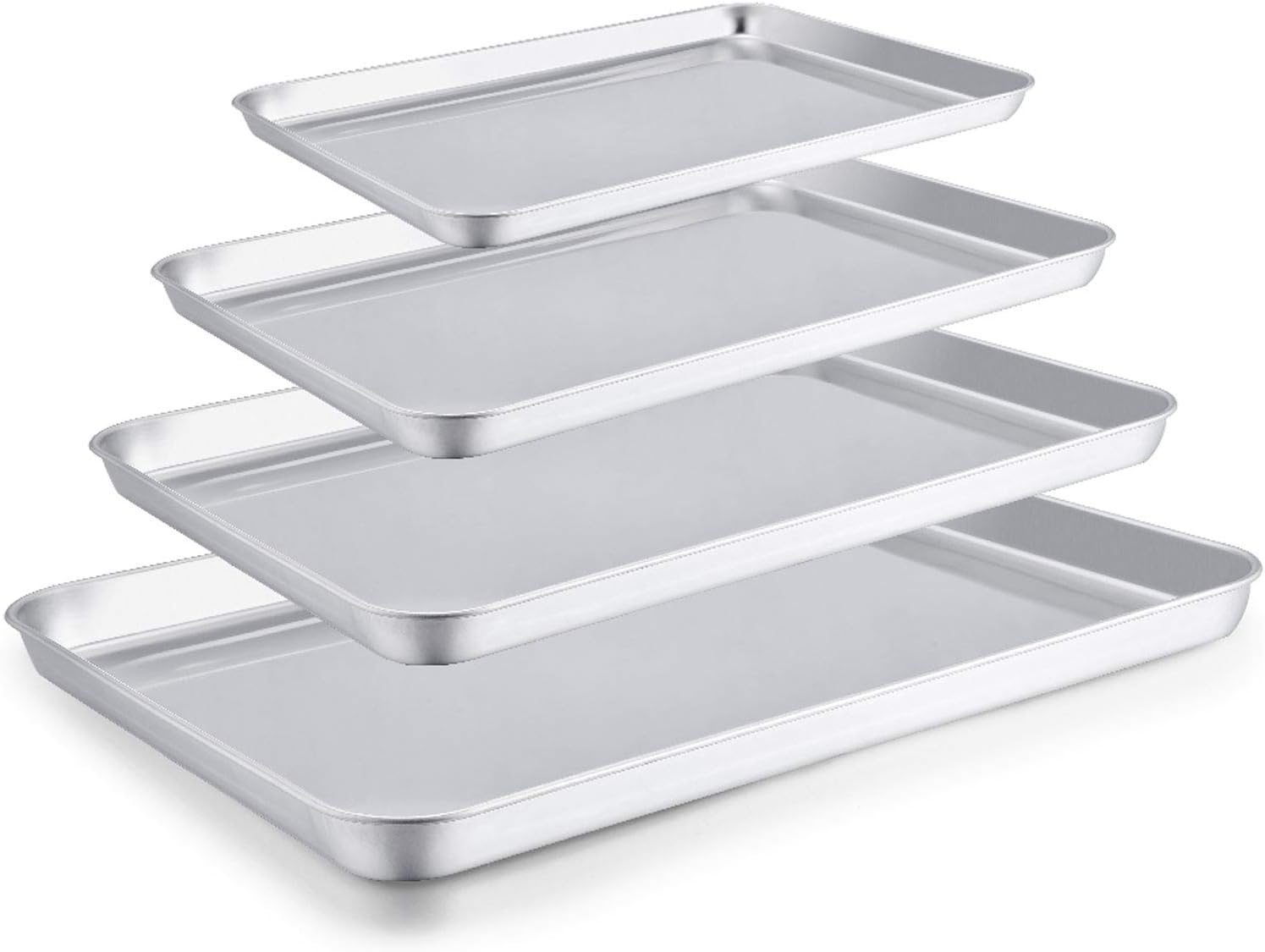 TeamFar Baking Sheet Set - 4-Piece Stainless Steel Cookie Tray Set | Non-Toxic, Rust-Free, Dishwasher Safe
