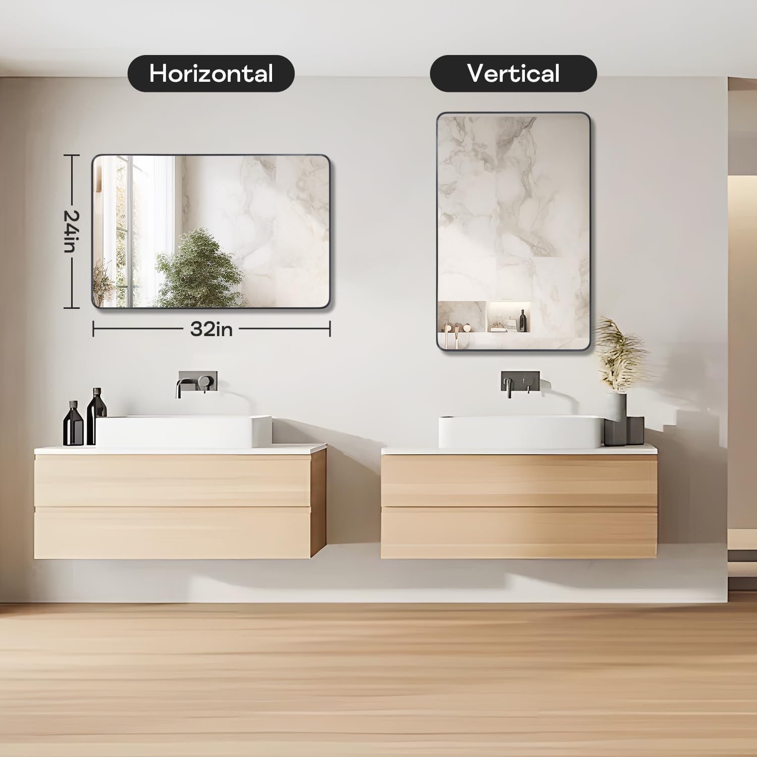 Regine Switzerland Black Framed Bathroom Mirror - Matte Rounded Corner Vanity Mirror | 24" x 32", Anti-Rust, Tempered Glass