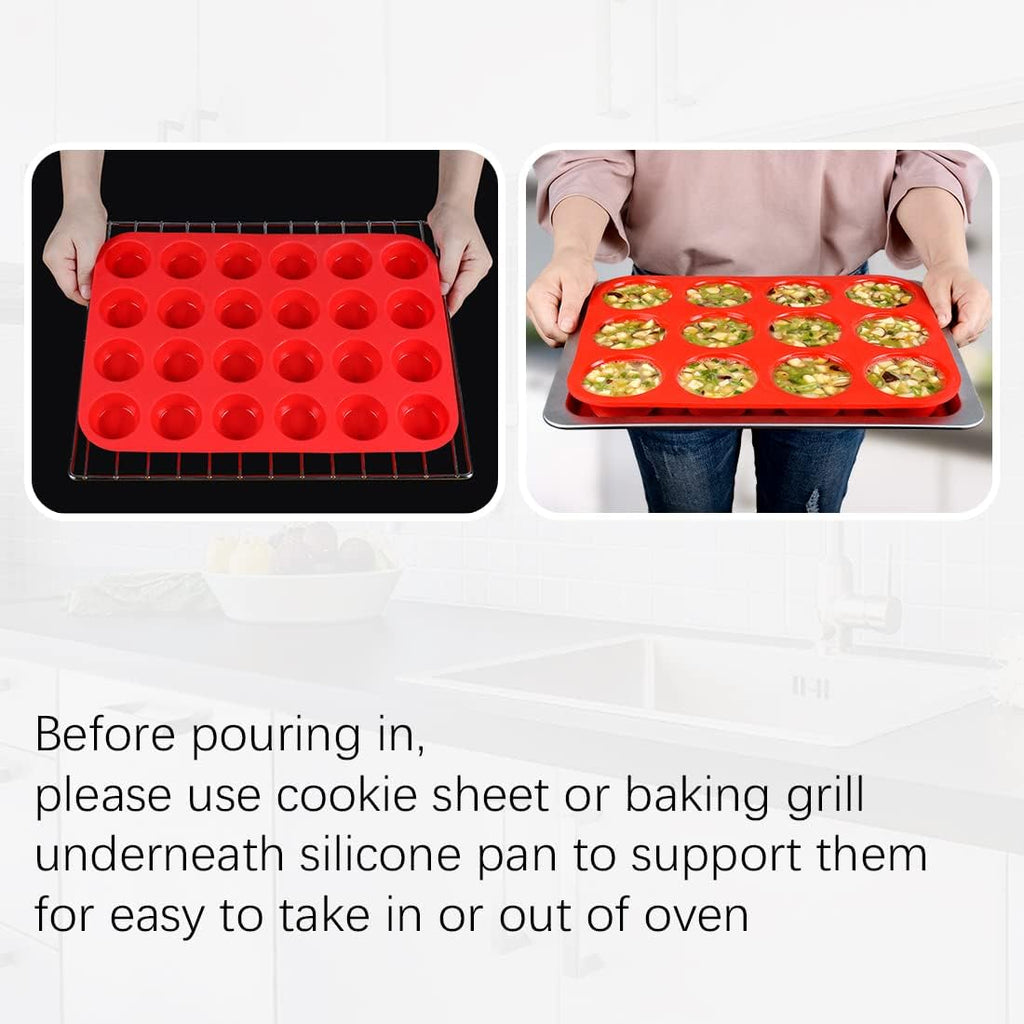 Silicone Muffin Pan Set - 12-Cup Regular & 24-Cup Mini Muffin Tins for Perfect Baking
