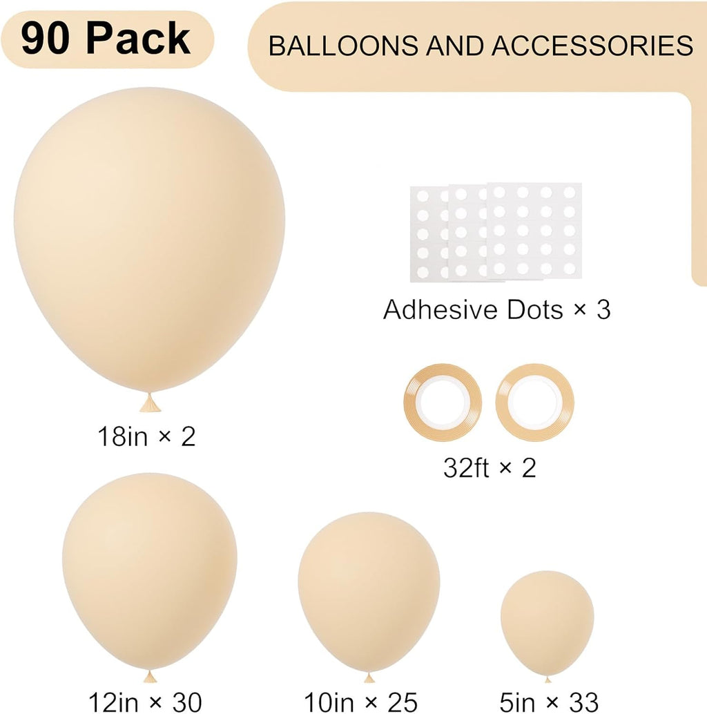 Voircoloria Blush Balloon Garland Kit - 90-Pack in 5/10/12/18 Inch Sizes for Weddings, Graduations & Parties