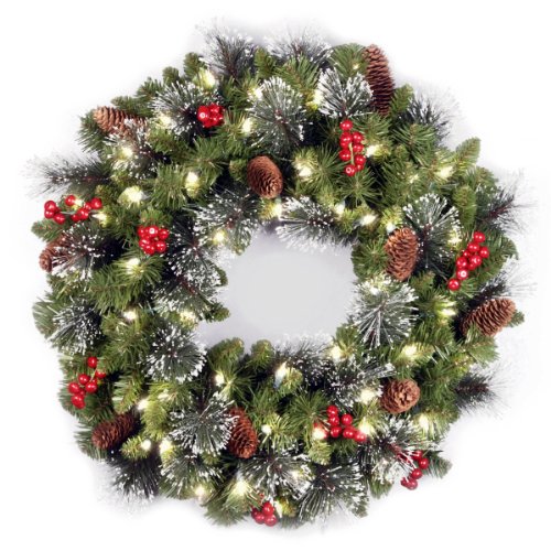 24 Inch Pre-Lit Crestwood Spruce Christmas Wreath Battery Operated