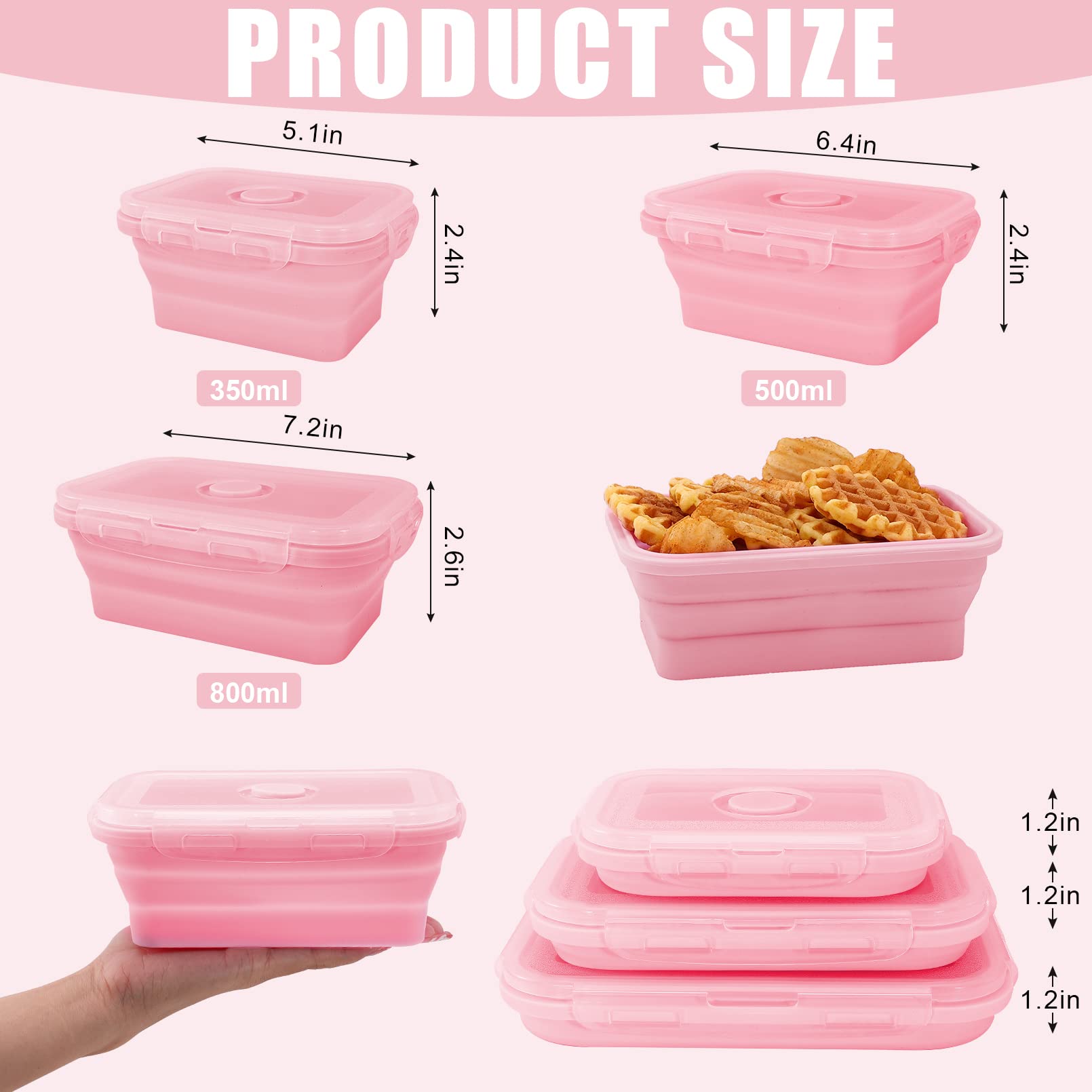Loccmat Collapsible Silicone Food Storage Containers with Lids,Set of 3 Silicone Lunch Box Containers,Foldable Meal Prep Container for Kitchen,Microwave & Dishwasher & Freezer Safe,BPA Free