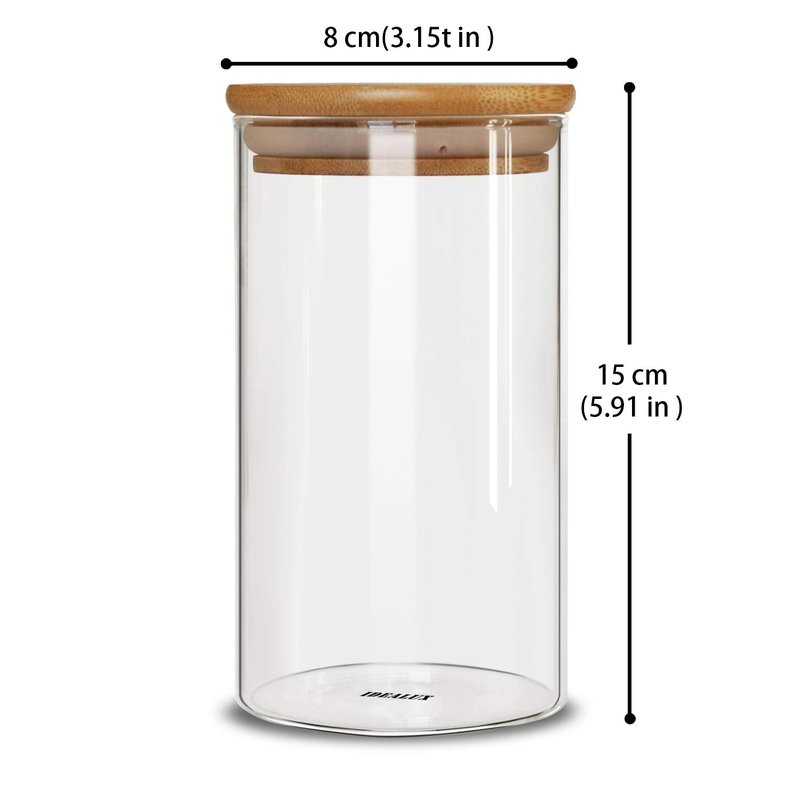 IDEALUX Glass Storage Jars Set of 2(25oz/750ml) with Airtight Seal Wooden Lid Stackable Kitchen Canisters for Candy, Coffee Bean Cookie, Rice, Sugar, Flour, Pasta, Nuts, Coffee