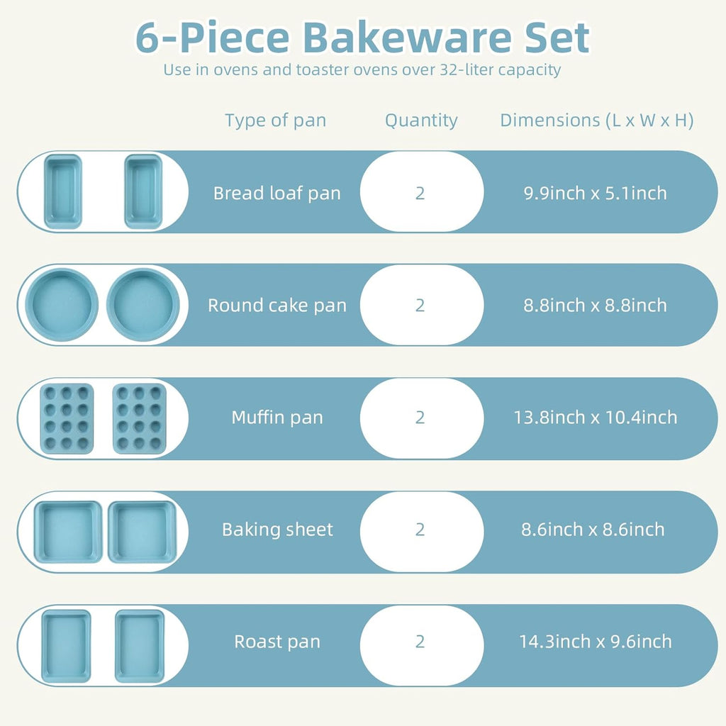 Professional Grade Nonstick Baking Pans Set by [Brand Name] - 11-Piece Carbon Steel Bakeware, Dishwasher Safe & Oven Safe to 450°F | Slight Blue