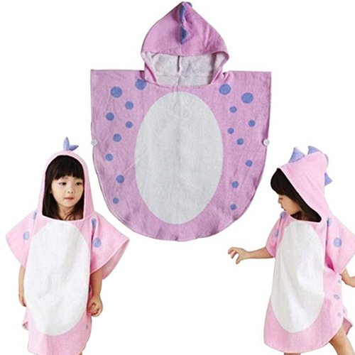 Kreomitxt Children Bath Towel Robe Kids Hooded Beach Swimming Poncho Dinosaur Pattern for Kids 0-8 Years