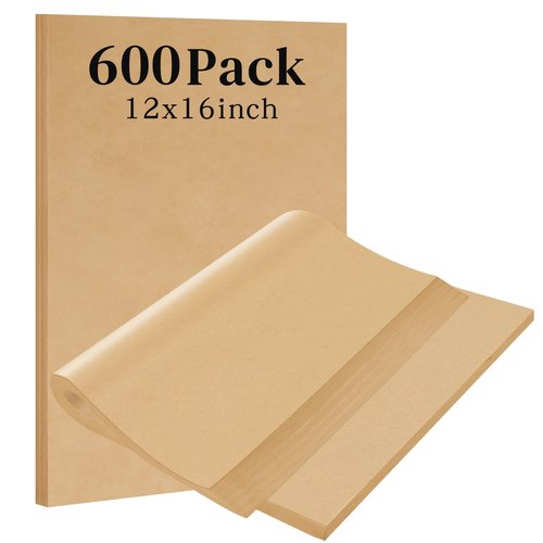 600Pcs Unbleached Parchment Paper Sheets for Baking, 12 x 16 Inch, Non-Stick Precut Half Sheet Parchment Paper for Baking, Cooking, Air Fryer, Oven (brown-12" x 16"-600pack)