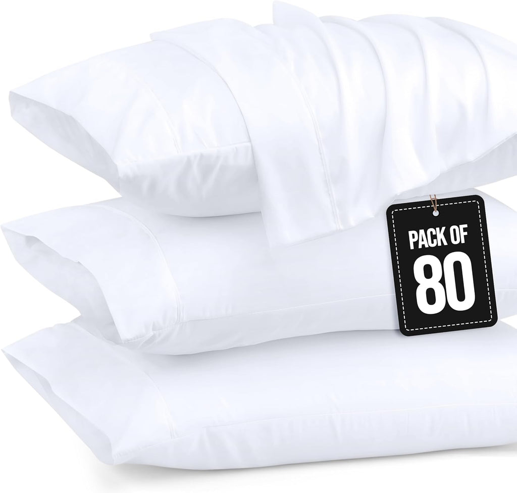 Utopia Bedding Queen Pillow Cases - 80 Pack Soft Brushed Microfiber | Envelope Closure 20 x 30 Inches (White)