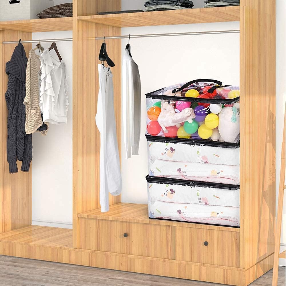 Vieshful Clear Clothes Storage Bags - 40L Zippered Organizer for Blankets, Comforters & Toys