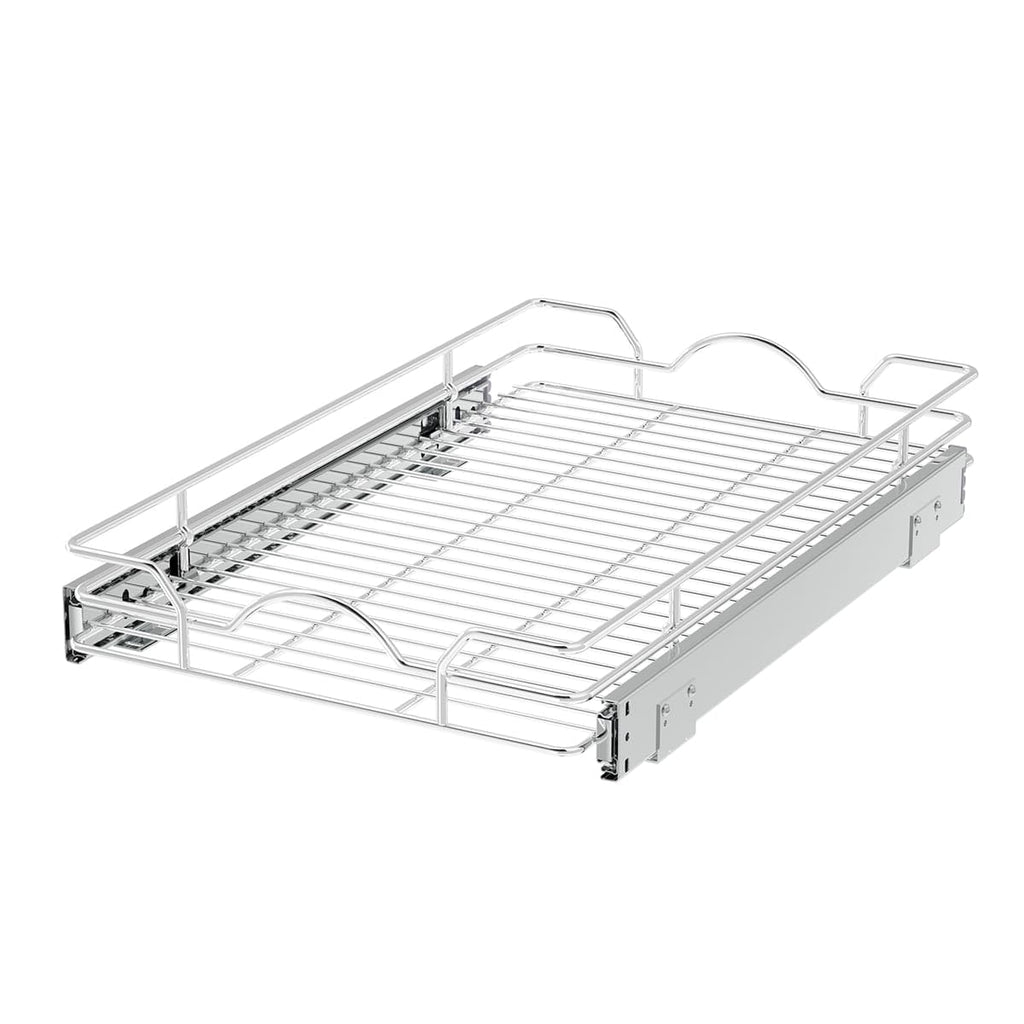 OCG Pull Out Cabinet Organizer 2 Pack (12" W x 21" D), Pull out Shelves 1 Tier, Cabinet Slide Out Shelves for Base Cabinet Organization in Kitchen Bathroom Pantry, Bottom Mount, Chrome Finish