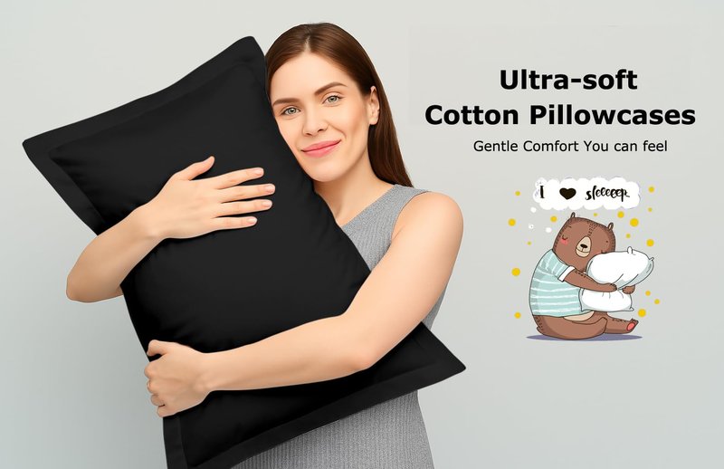 Cotton Metrics Linen 2 Pack Pillow Shams Queen Size 20x30 – 600 Thread Count 100% Organic Cotton Black Pillow Covers with 2 Inch Flange, Soft & Smooth Premium Hotel-Quality Pillowcases Set of 2