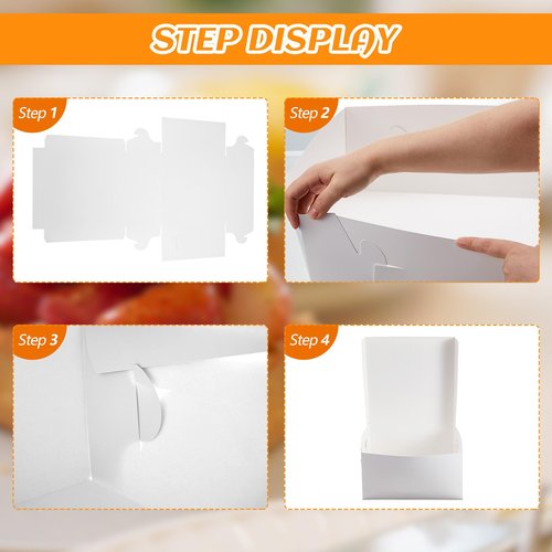 Ireer 50 Pack 12 x 12 x 6 Inch White Cake Boxes Cardboard Bakery Boxes for Pie Pastry Cookie