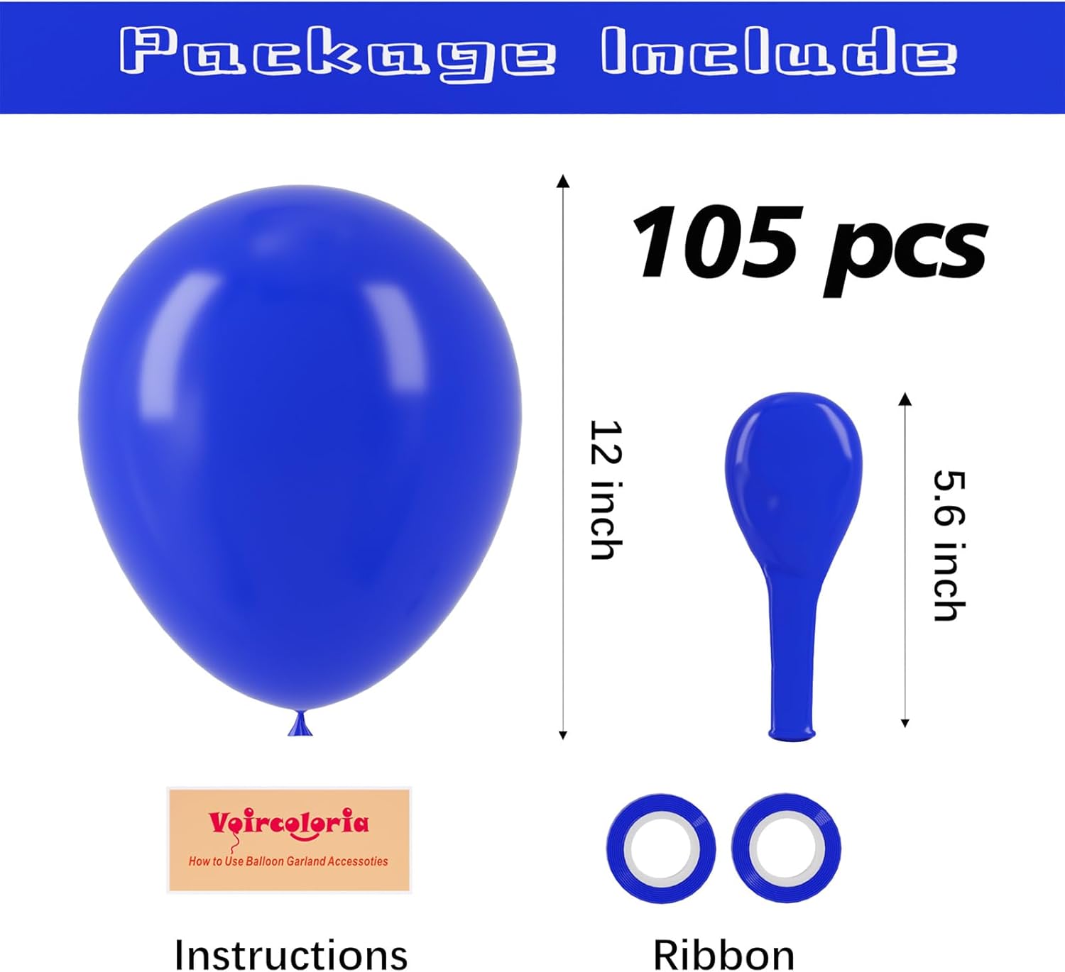 Voircoloria Royal Blue Balloons - 105pcs 12-Inch Party Balloons for Birthdays & Celebrations