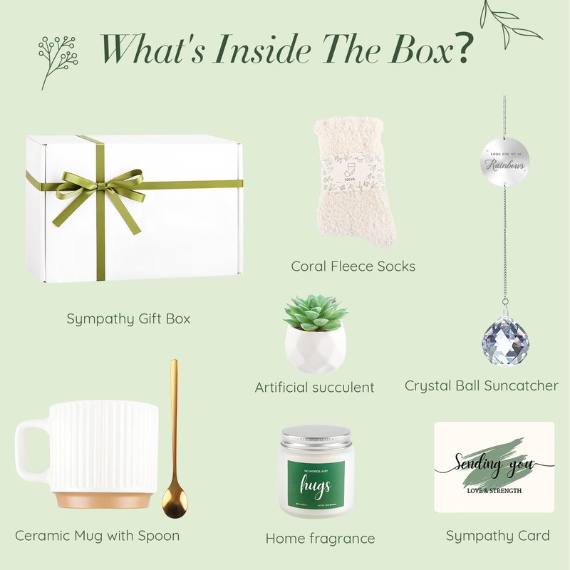 Ceiner Sympathy Gifts for Loss of Loved One, Memorial Condolences Gift Basket with Suncatcher for Loss of Mother Father Husband Friend Child Baby, Bereavement Grief Care Package for Women Healing