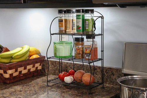 Lily's Home Cat Lovers Black Metal Countertop Wire Shelf Rack, Great for Household Items, Kitchen Organizer, Bathroom Storage and More. Foldable. 3-Tier